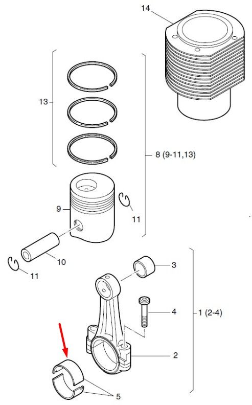 03618401 Шатунний вкладиш Hatz 2L30, 2L40, 2L41, 3L40, 3L41, 4L40, 4L41