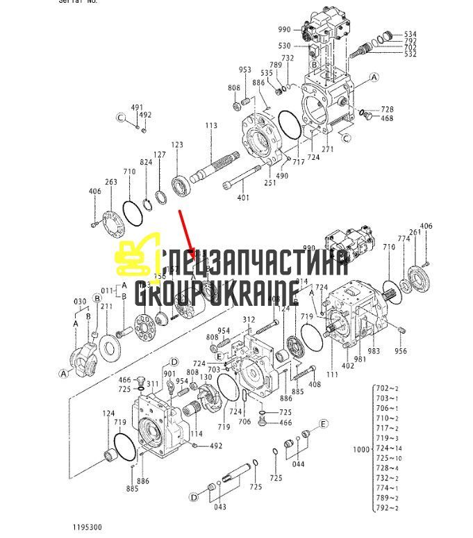 Блок циліндрів і розподіл. шайба L Kawasaki K5V200 XJBN-00666 Handok
