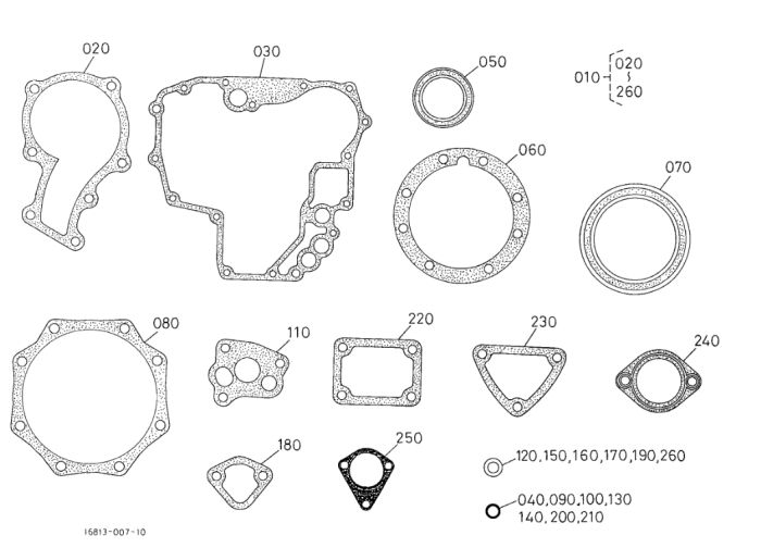 Kubota 07916-28698 Нижній комплект прокладок для D722, 3D66 трактор B7300HSD