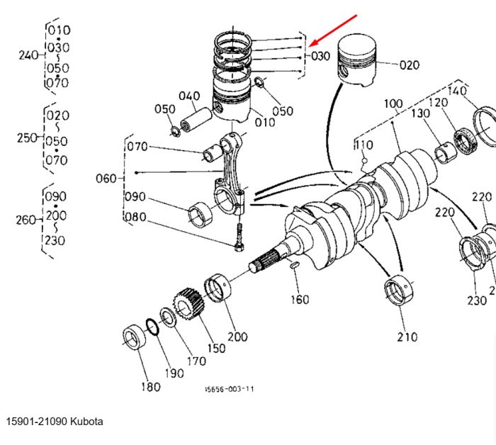 Kubota 15901-21090 Кільця поршневі 2*1.5*4мм. для D905 D850