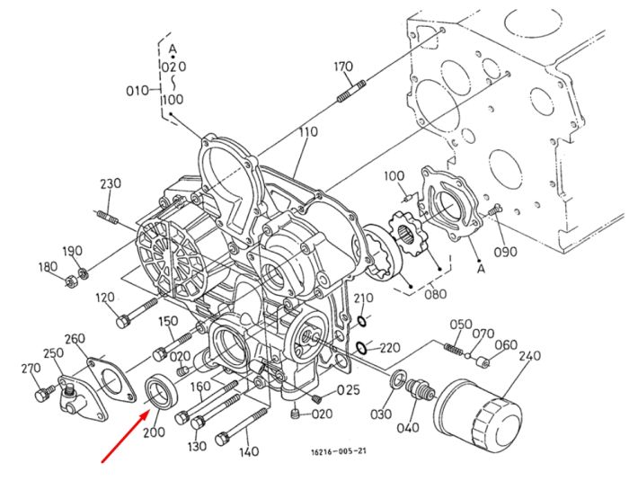 Kubota 16241-04212 Передній сальник коленвала для двигунів D1005, D1105, V1505