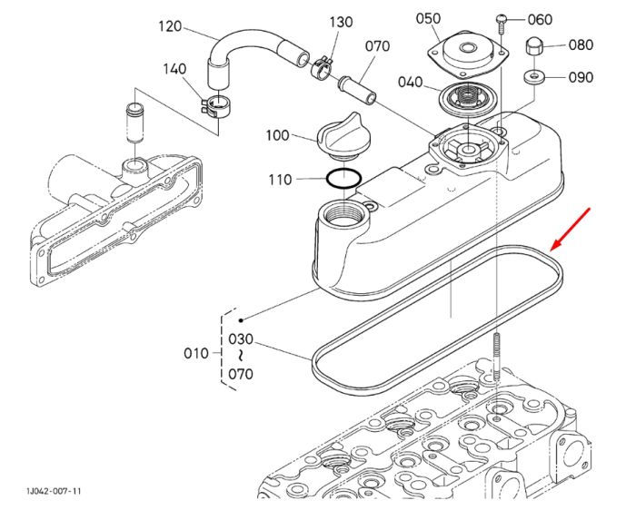 Kubota 16261-14524 Прокладка кришки клапанів для D1005, D1105, D905