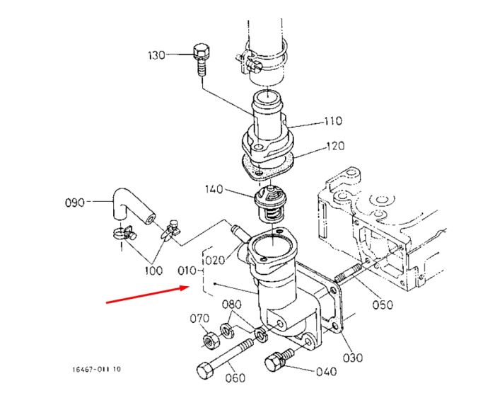 Kubota 16415-72702 Корпус термостата для V1702, V2203
