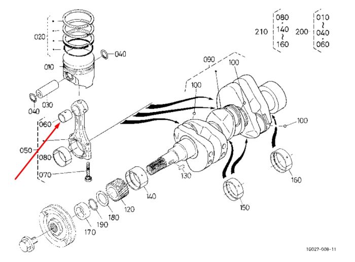 Kubota 16851-21982 Втулка шатуна для V1100, V1200