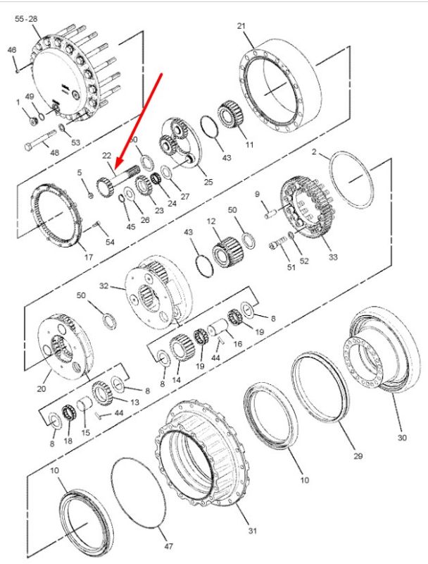1912683 Вал редуктора ходу Cat 325, 329