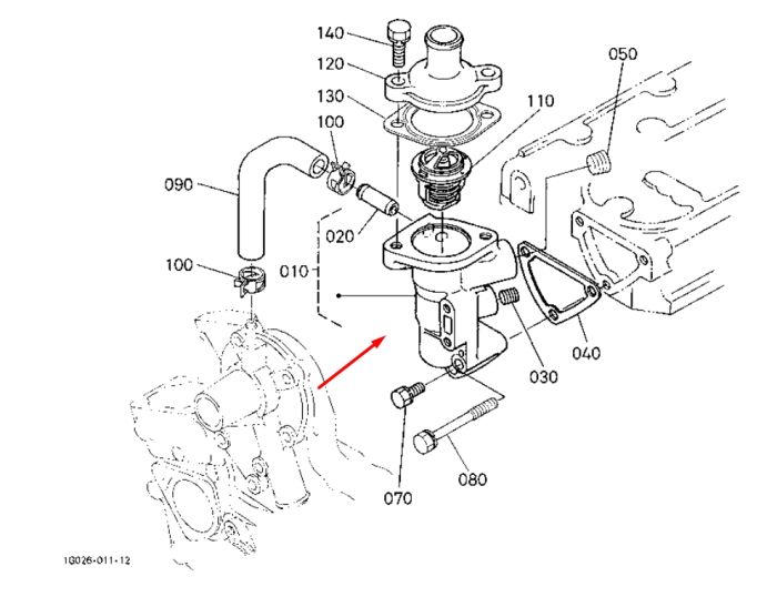 Kubota 1E051-72700 Корпус термостату для D782, D902