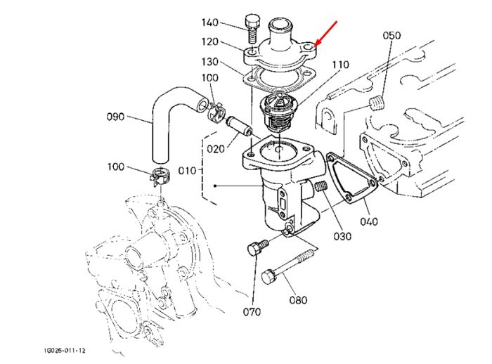 Kubota 1E051-73260 Кришка термостата для двигунів D722, D902