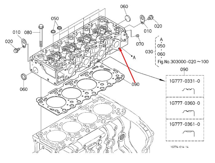 Kubota 1G772-03023 Головка блоку циліндрів ГБЦ для V3307