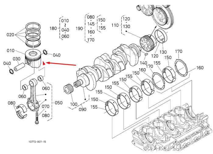 Kubota 1G772-21690 Поршень у зборі для двигунів V3307 +0.5 mm
