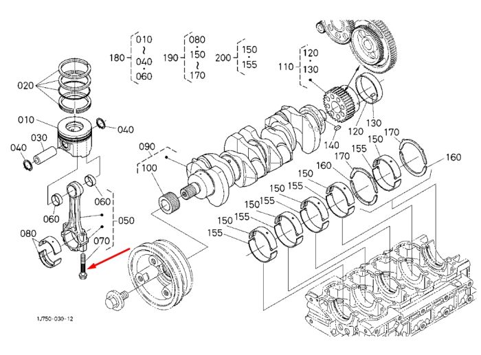Kubota 1G772-22140 Болт шатуна для V3307, V3307T