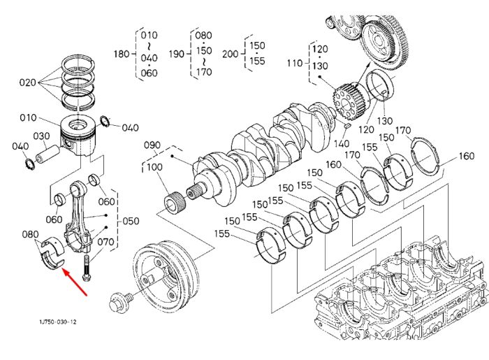 Kubota 1G772-22970 Вкладиші шатунні +0.25 для V3307