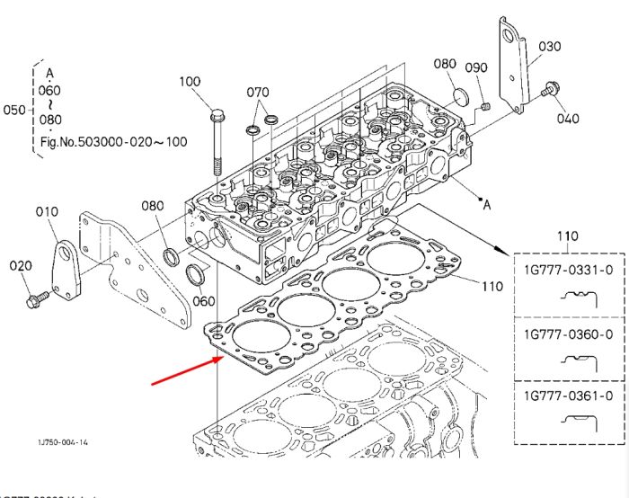 Kubota 1G777-03600 Прокладка ГБЦ для V3307