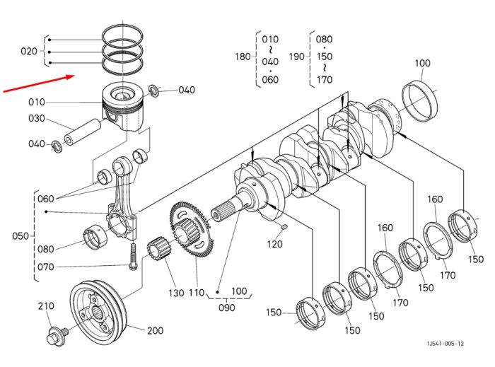 Kubota 1J500-21092 Кільця поршневі +0.50 для V3307, V3800