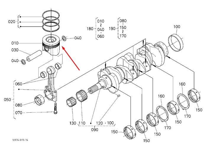 Kubota 1J574-21910 Поршень у зборі для двигунів V3307 +0,5 mm