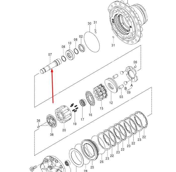 2042080 Вал гідромотора ходу HITACHI IZX200