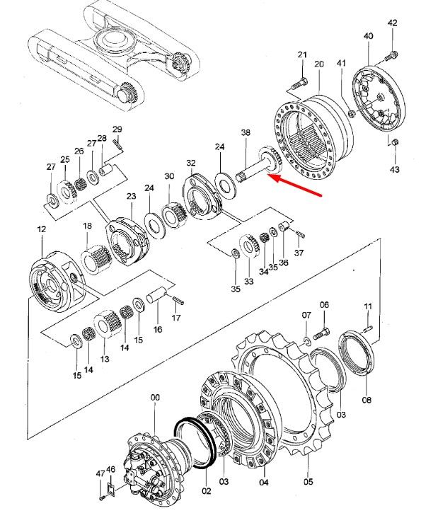 2043851 Вал редуктора ходу Hitachi ZX230