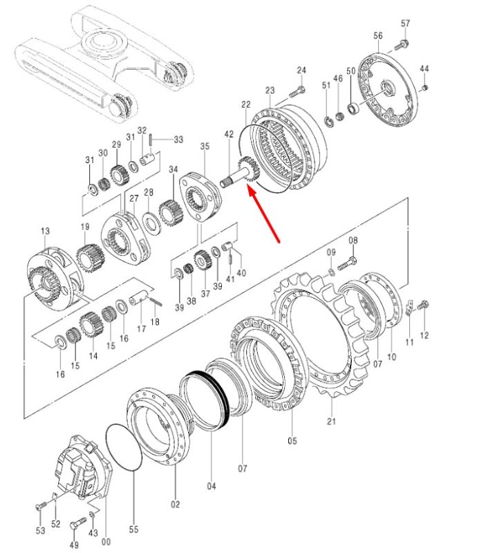 2046005 Вал редуктора ходу Hitachi ZX330