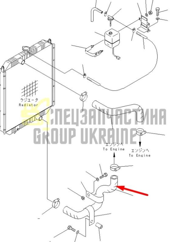 Komatsu 20Y-03-21290 Патрубок водяного радіатора (верхній) для PC200, PC210, PC220