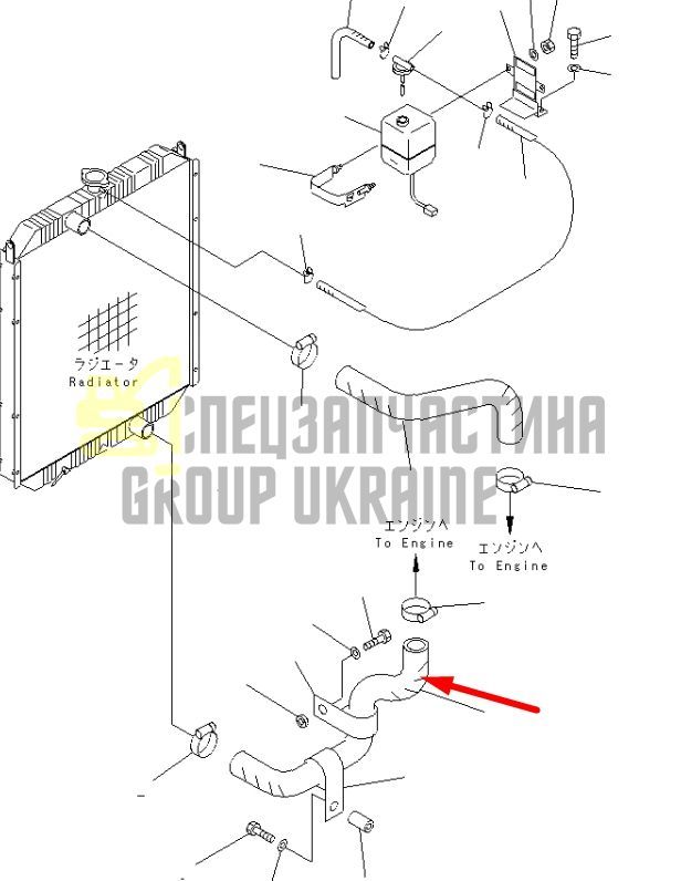 Komatsu 20Y-03-21290 Патрубок водяного радіатора (верхній) для PC200, PC210, PC220