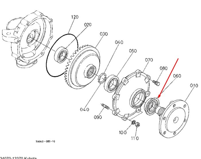 Kubota 34070-13370 Сальник хвостовика переднього мосту для G32