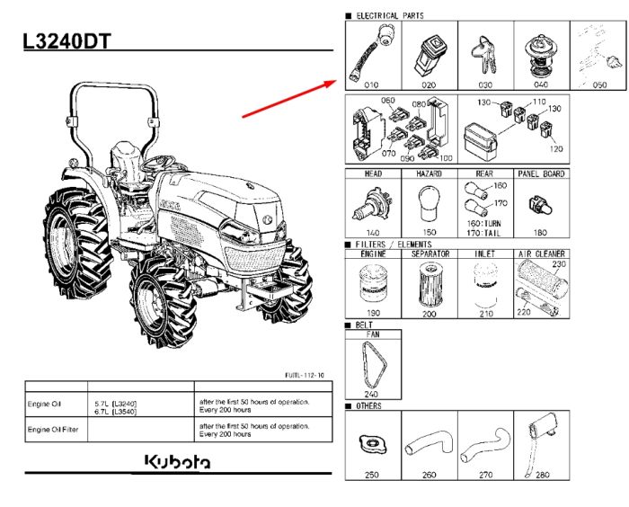 Kubota 34670-31824 Замок запалювання для L3240