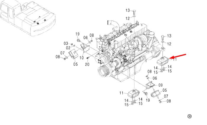 Hitachi 4410044, 4410043 Подушка опори двигуна для ZX200, ZX210