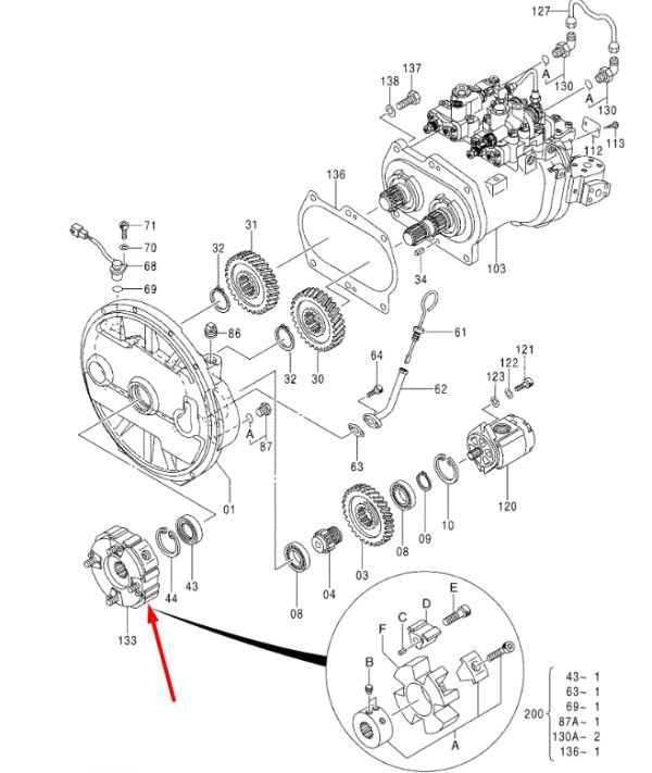Hitachi 4671573 Гнучка муфта 15Т для ZX170, ZX18