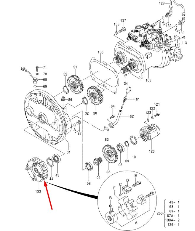Hitachi 4671573 Гнучка муфта 15Т для ZX170, ZX18