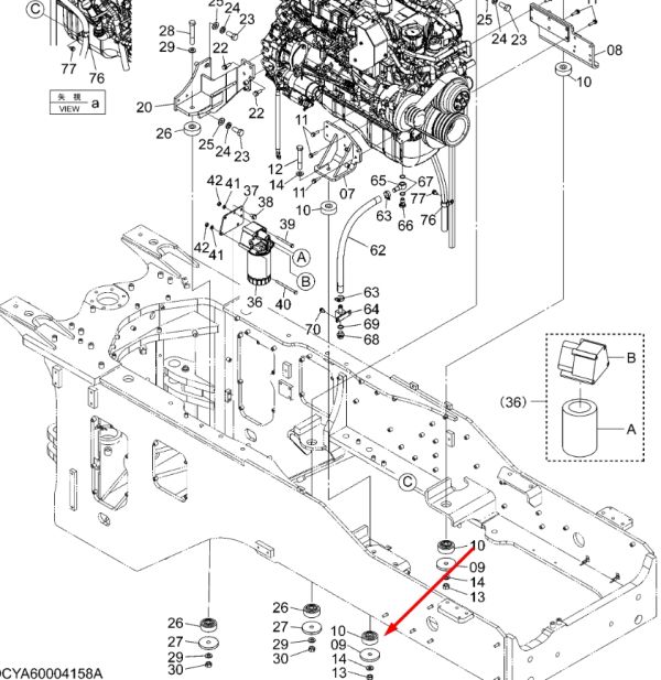 Hitachi 4622543 Подушка двигуна 6HK1 для ZX330