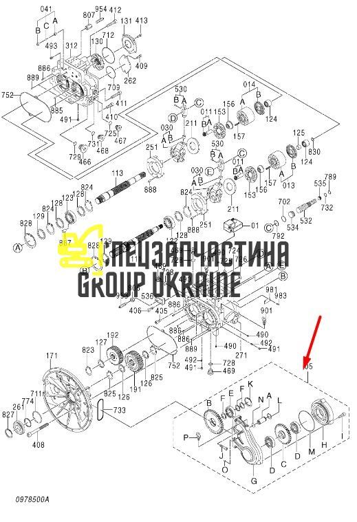 Блок відбору потужності Kawasaki K5V200DPH 4654554 PTO Handok