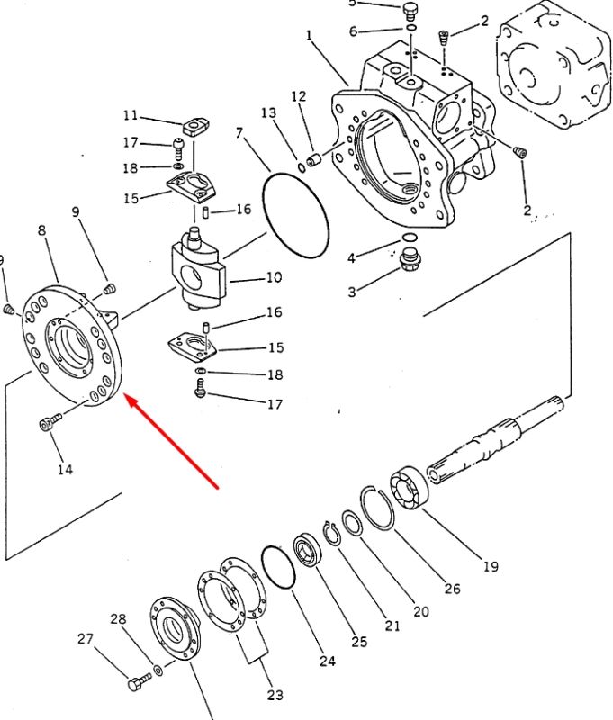 Komatsu 708-23-00630 Супорт люльки для гідравліки HPV55 Handok
