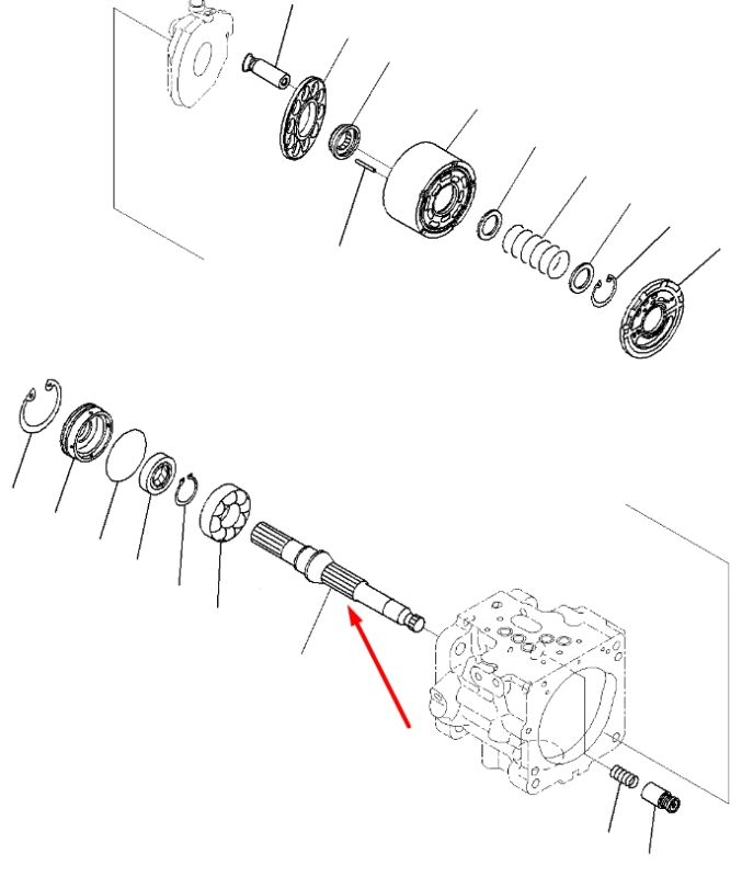 Komatsu 708-3S-12121, 708-1T-12171, 708-1T-12450 Вал гідронасосу для гідравліки LPD28 Handok
