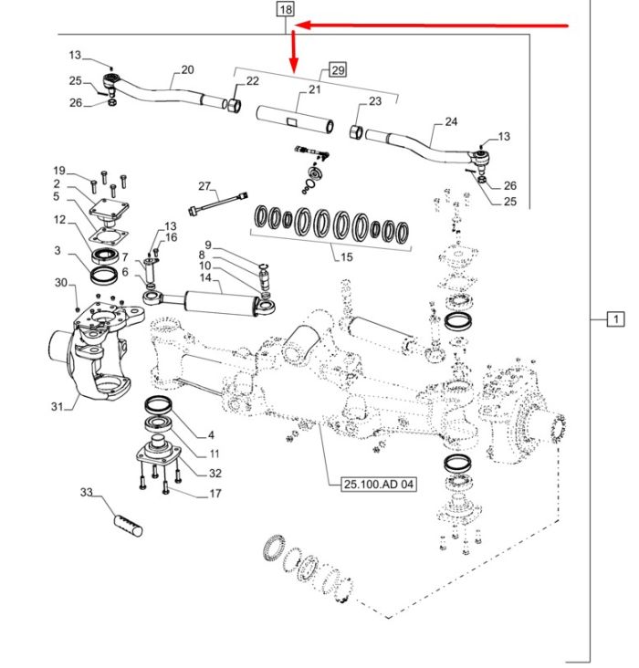 87674614 (770.24.701.01) Рульова тяга в зборі New Holland, Dana Spicer