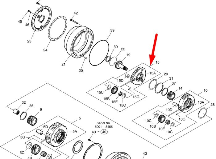 K1003027 Перша планетарна передача Doosan DX300LC