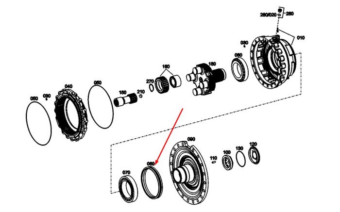 Сальник бортового редуктора K9000279 DOOSAN DL400 даукон, ущільнення