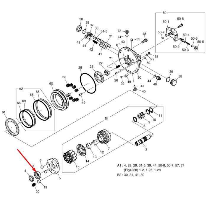 Підшипник вала редуктора ходу K9005283 для DOOSAN DX30Z