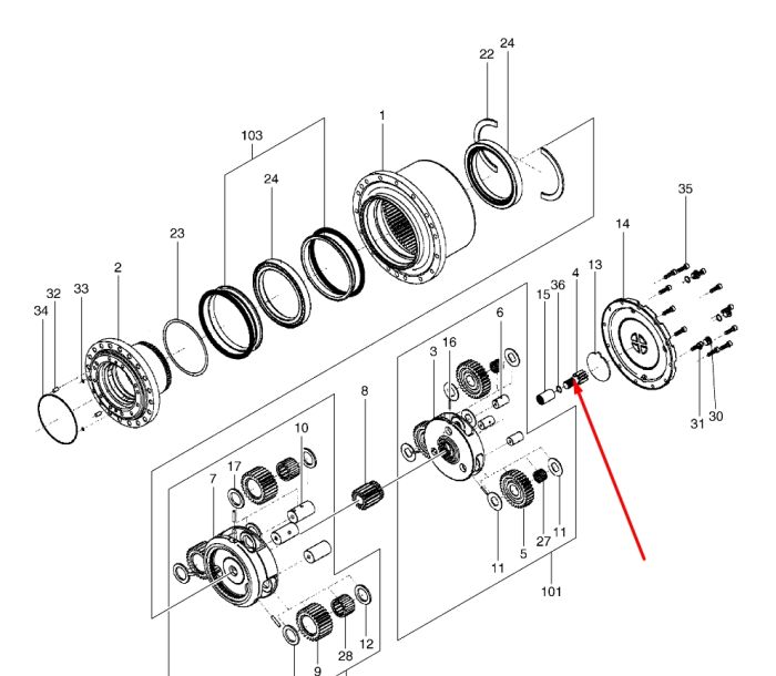 K9005372 Вал головної передачі DOOSAN DX140LC
