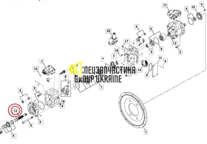 Вал гидронасоса ведомый Kawasaki K3V112 LJP0036 Handok