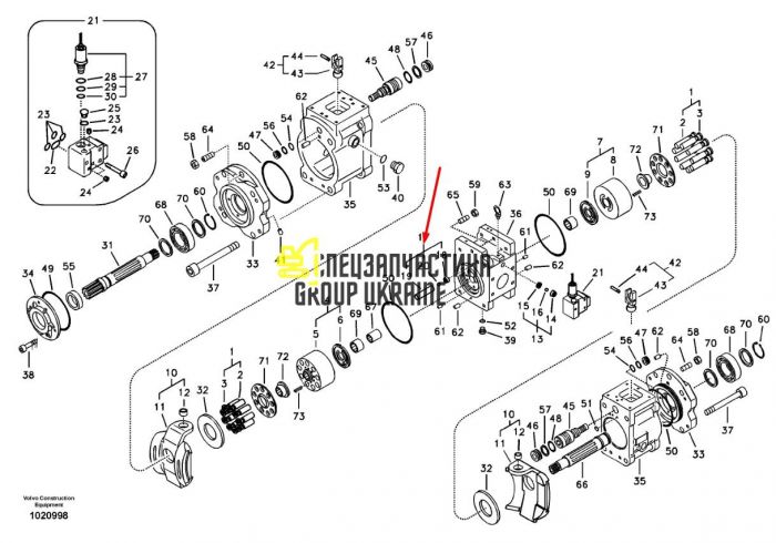 Клапан зворотний довгий Kawasaki K3V112DT/K3V112DTP SA7223-00460 (BIG) Handok