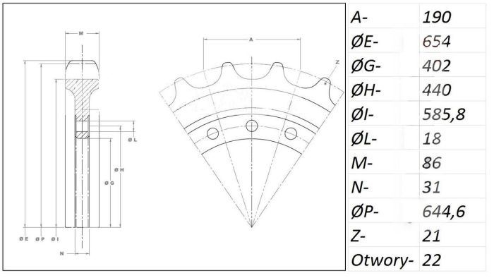 Зірочка приводна JCB JS180/200/210/220/240/260 22 отвори JRA0113 331/42641