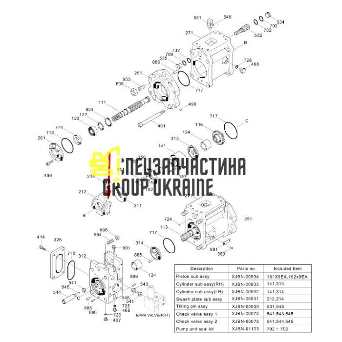 Поворотна плита + супорт Kawasaki K3V112 XJBN-00069 Handok