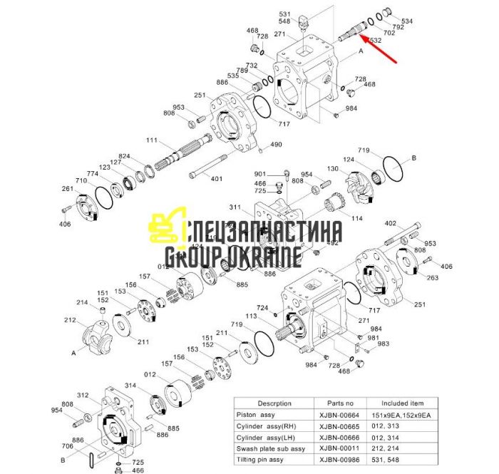 Серво-поршень Kawasaki K5V200 XJBN-00703 Handok