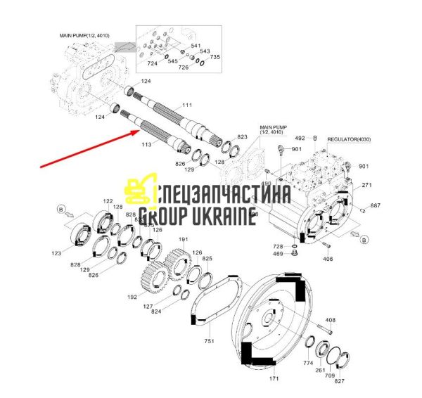 XJBN-00789 Вал гидронасоса ведомый Kawasaki K3V112DP Hyundai