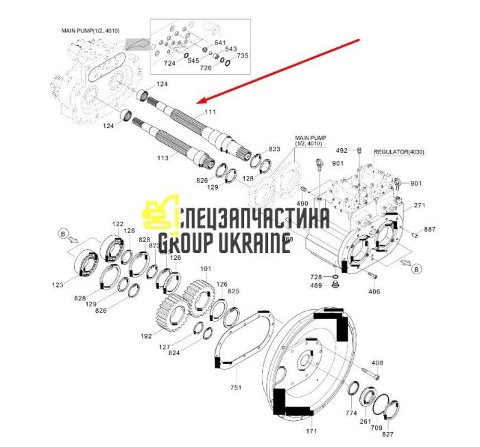 XJBN-00790 Вал гідронасоса провідний Kawasaki K3V112D Hyundai