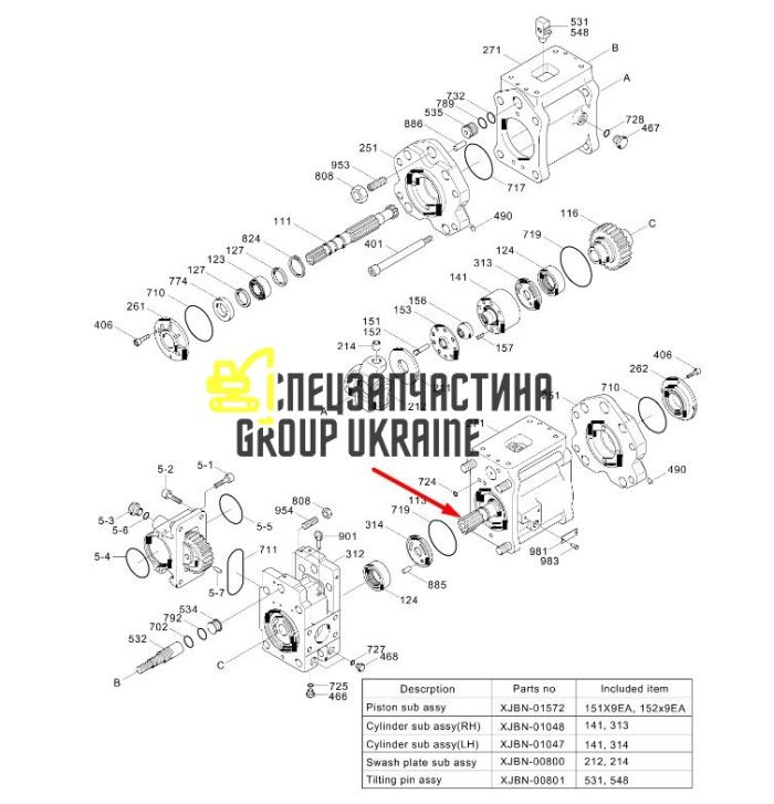 Вал гідронасосу відомий Kawasaki K5V80 XJBN-00803 Handok
