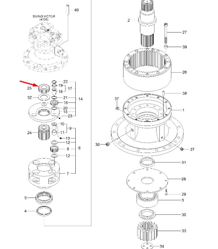 XKAQ-00456 Сонячна шестерня Hyundai R290LC-9, R300LC-9S, R330LC-9S