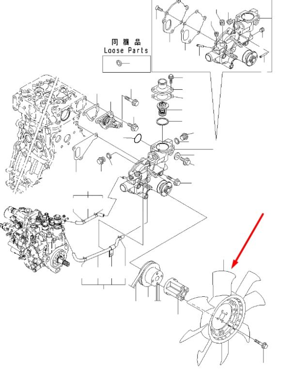 Komatsu 129436-44740 Крильчатка для двигуна 3D84E-3F 4D88E-3D екскаватор PC35R-8