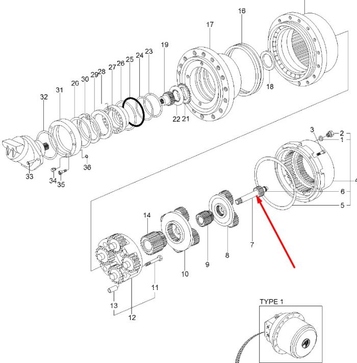 ZTAJ-00007 Вал редуктора ходу Hyundai R450LC-7