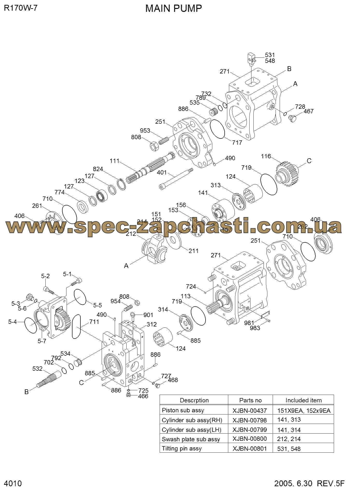Запчастини Насос гідравлічний у зборі з PTO Kawasaki K5V80DTP 31N5-15011
