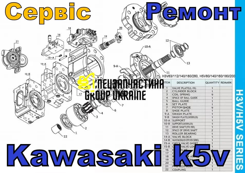Запчастини Kawasaki K5V гідравлічного насосу (Кавасакі)